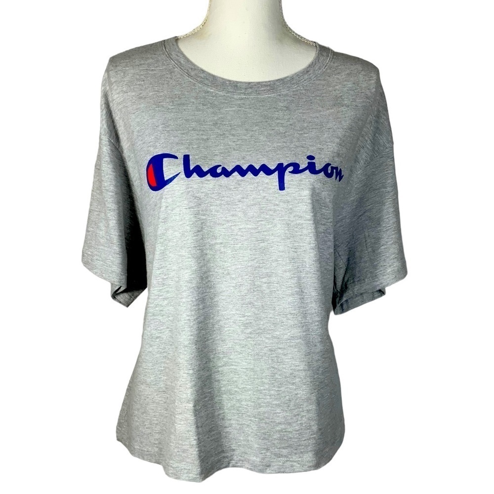 Champion Tee Shirt Graphic Logo Short Sleeve Crew Neck Boxy Grey Women’s Plus 2X - Picture 7 of 16